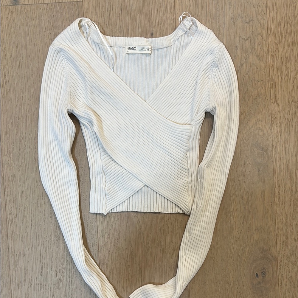 Pull&Bear White Ribbed Wrap Top